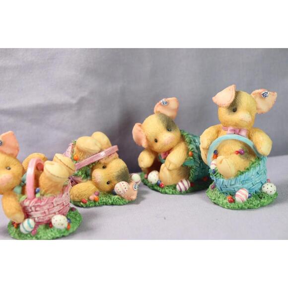 Enesco Easter Bunny Rabbits Decor This Little Lot Piggy Figurines Vtg Set w/ Box - Picture 2 of 9